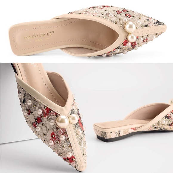 GORGEOUS! NEVER WORN***Hxlber Women's Mules Rhinestone Pointed Toe Flat Size 8.5 - Picture 3 of 7